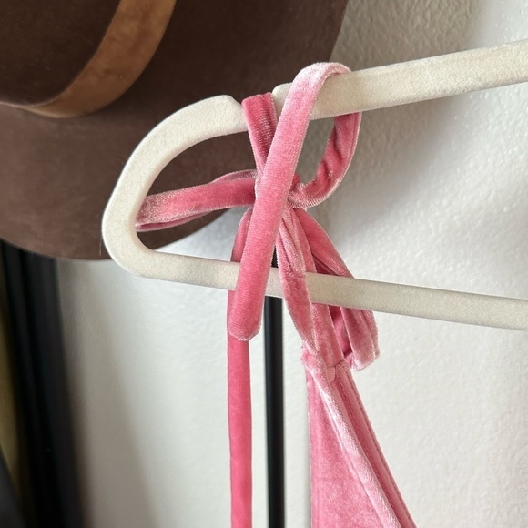 & Other Stories pink velvet holiday bow skater mini dress fit flare party - Picture 4 of 5